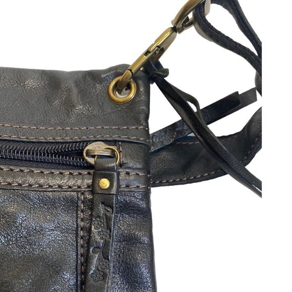 Vintage Fossil Sasha Black Leather Top Zip Crossbody Bag - Picture 5 of 8